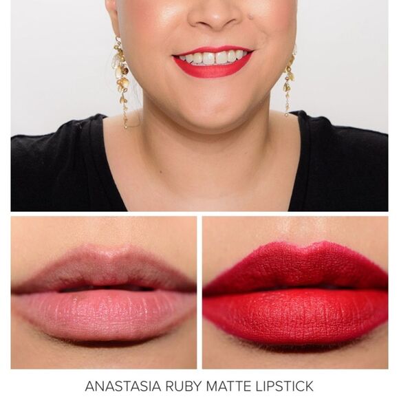 Anastasia Beverly Hills Matte Lipstick Ruby Red Full Size Discontinued Swatched - Picture 5 of 11